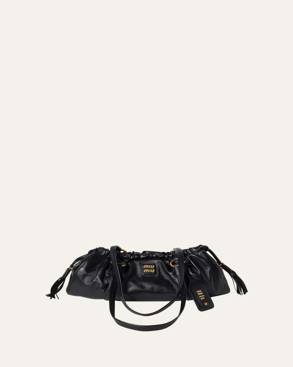 Ruched Leather Shoulder Bag